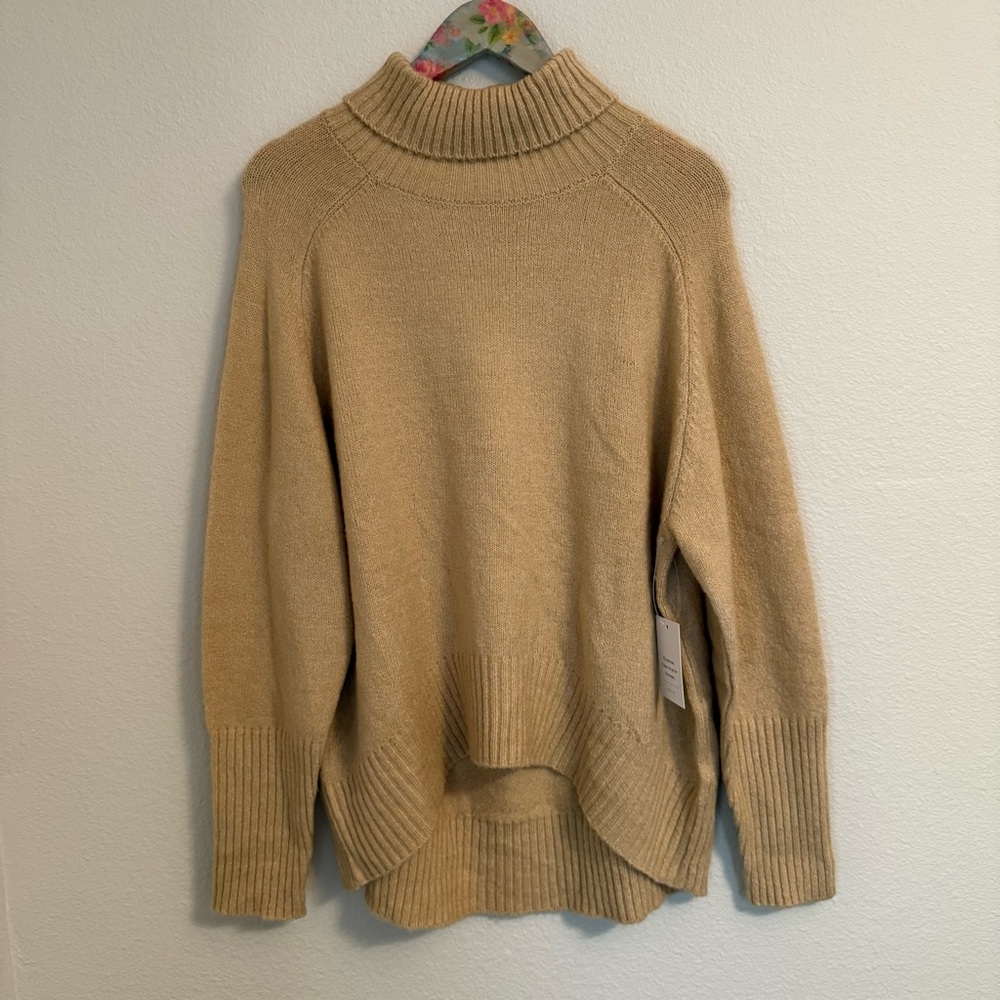Sand Beige Turtleneck Sweater hi-lo hem - Picture 1 of 7